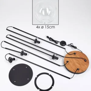 hofstein Gastor Lampadaire 30 cm Bois foncé, Noir, 4 lumières* Lampes Modernes