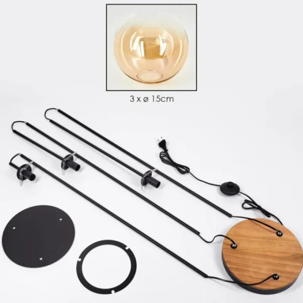 hofstein Gastor Lampadaire 30 cm Bois foncé, Noir, 3 lumières* Lampes Modernes