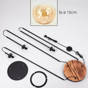 hofstein Gastor Lampadaire 30 cm Bois clair, Noir, 3 lumières* Lampes Modernes