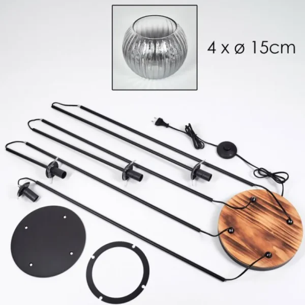 hofstein Gastor Lampadaire 25 cm Bois clair, Noir, 4 lumières* Lampes Modernes