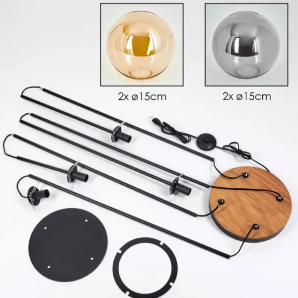 hofstein Gastor Lampadaire 30 cm Bois foncé, Noir, 4 lumières* Lampes Modernes