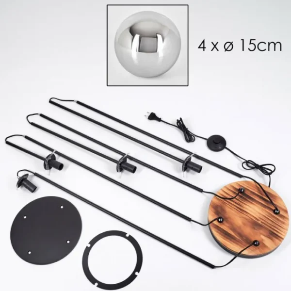 hofstein Gastor Lampadaire 25 cm Bois clair, Noir, 4 lumières* Lampes Modernes