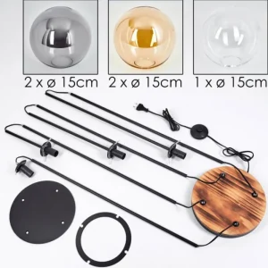 hofstein Gastor Lampadaire 30 cm Bois clair, Noir, 4 lumières* Lampes Modernes