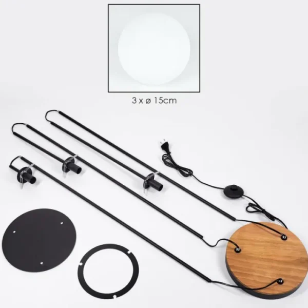 hofstein Gastor Lampadaire 30 cm Bois foncé, Noir, 3 lumières* Lampes Modernes