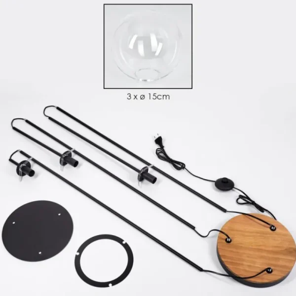 hofstein Gastor Lampadaire 30 cm Bois foncé, Noir, 3 lumières* Lampes Modernes