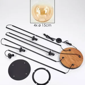 hofstein Gastor Lampadaire 30 cm Bois foncé, Noir, 4 lumières* Lampes Modernes