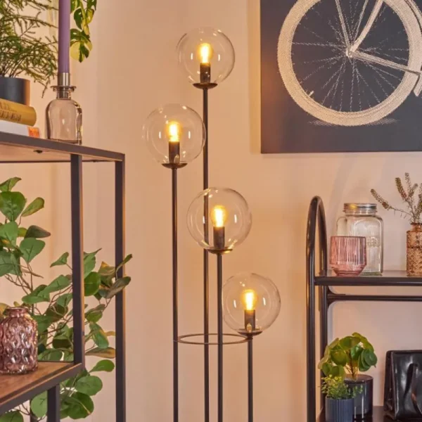 hofstein Gastor Lampadaire 30 cm Bois foncé, Noir, 4 lumières* Lampes Modernes