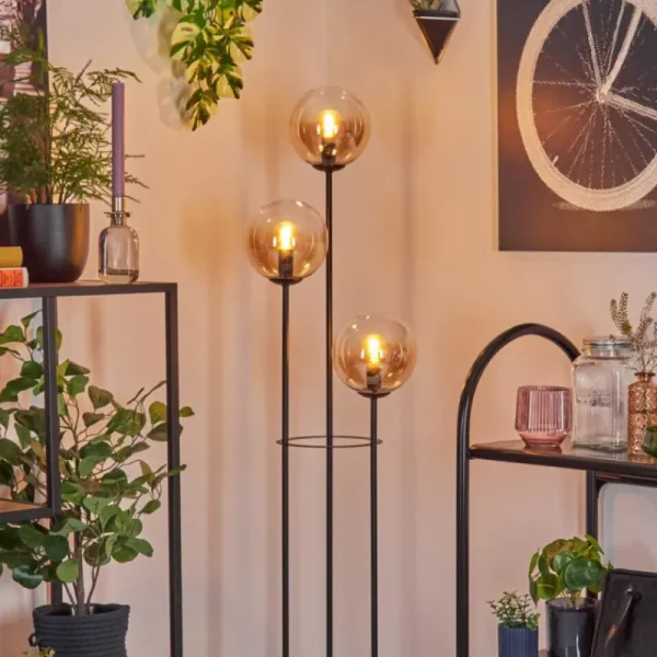 hofstein Gastor Lampadaire 30 cm Bois foncé, Noir, 3 lumières* Lampes Modernes