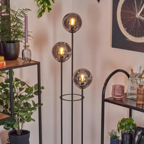 hofstein Gastor Lampadaire 25 cm Bois clair, Noir, 3 lumières* Lampes Modernes