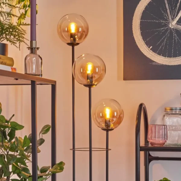 hofstein Gastor Lampadaire 30 cm Bois clair, Noir, 3 lumières* Lampes Modernes