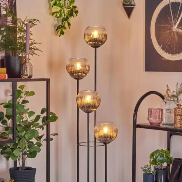 hofstein Gastor Lampadaire 25 cm Bois clair, Noir, 4 lumières* Lampes Modernes