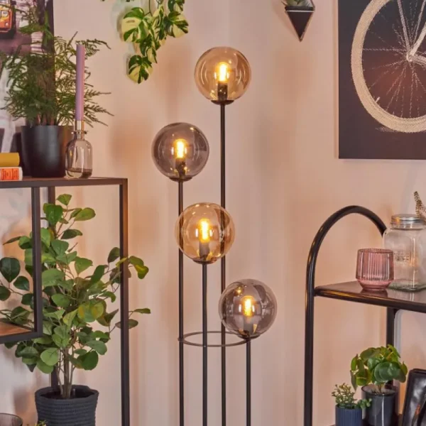 hofstein Gastor Lampadaire 30 cm Bois foncé, Noir, 4 lumières* Lampes Modernes