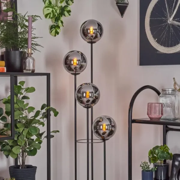 hofstein Gastor Lampadaire 25 cm Bois clair, Noir, 4 lumières* Lampes Modernes