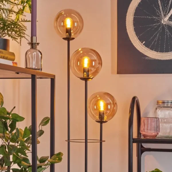 hofstein Gastor Lampadaire 30 cm Bois clair, Noir, 3 lumières* Lampes Modernes