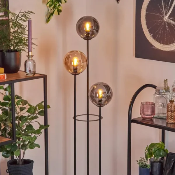hofstein Gastor Lampadaire 25 cm Bois clair, Noir, 3 lumières* Lampes Modernes