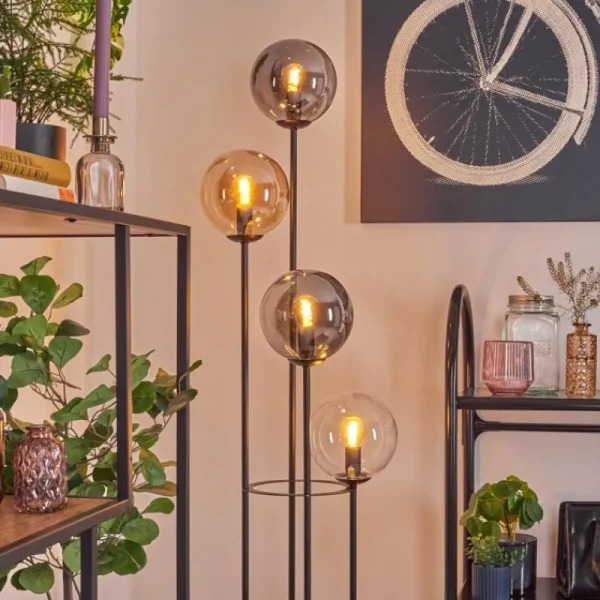 hofstein Gastor Lampadaire 30 cm Bois clair, Noir, 4 lumières* Lampes Modernes