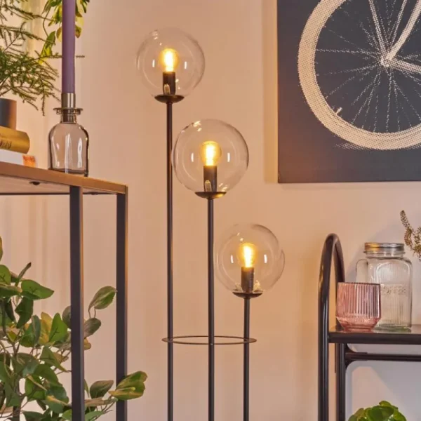 hofstein Gastor Lampadaire 30 cm Bois foncé, Noir, 3 lumières* Lampes Modernes