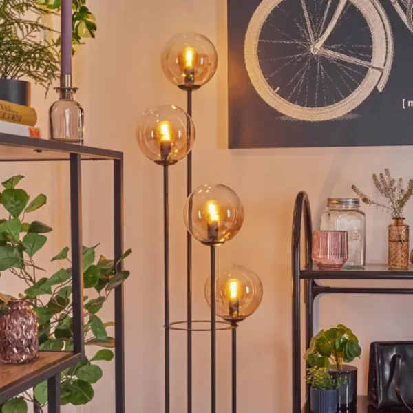hofstein Gastor Lampadaire 30 cm Bois foncé, Noir, 4 lumières* Lampes Modernes