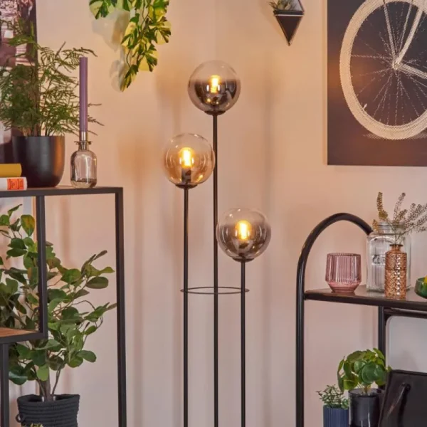 hofstein Gastor Lampadaire 25 cm Bois clair, Noir, 3 lumières* Lampes Modernes