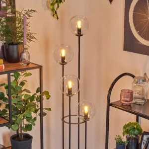 hofstein Gastor Lampadaire 30 cm Bois foncé, Noir, 4 lumières* Lampes Modernes