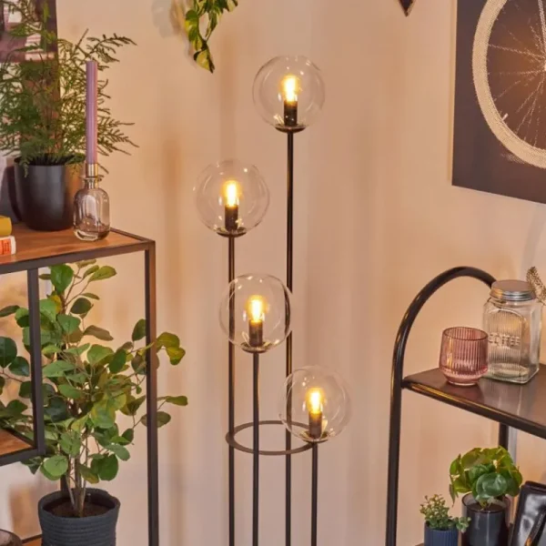 hofstein Gastor Lampadaire 30 cm Bois foncé, Noir, 4 lumières* Lampes Modernes