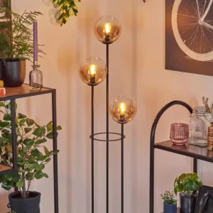 hofstein Gastor Lampadaire 30 cm Bois foncé, Noir, 3 lumières* Lampes Modernes