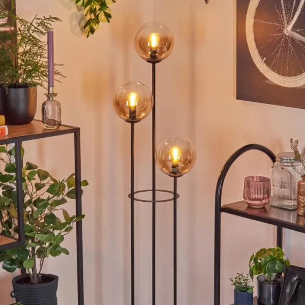 hofstein Gastor Lampadaire 30 cm Bois foncé, Noir, 3 lumières* Lampes Modernes