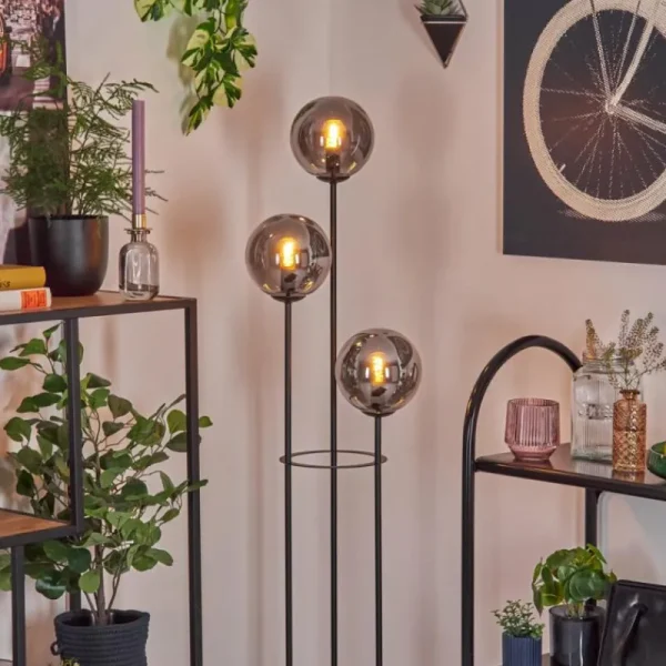 hofstein Gastor Lampadaire 25 cm Bois clair, Noir, 3 lumières* Lampes Modernes