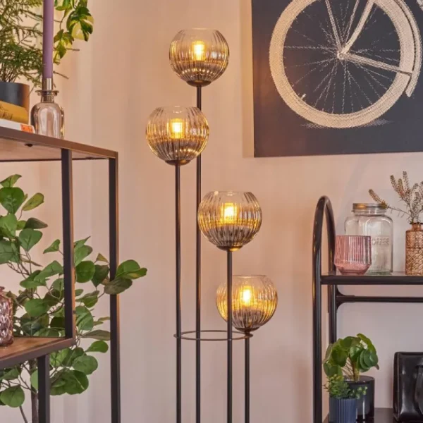 hofstein Gastor Lampadaire 25 cm Bois clair, Noir, 4 lumières* Lampes Modernes