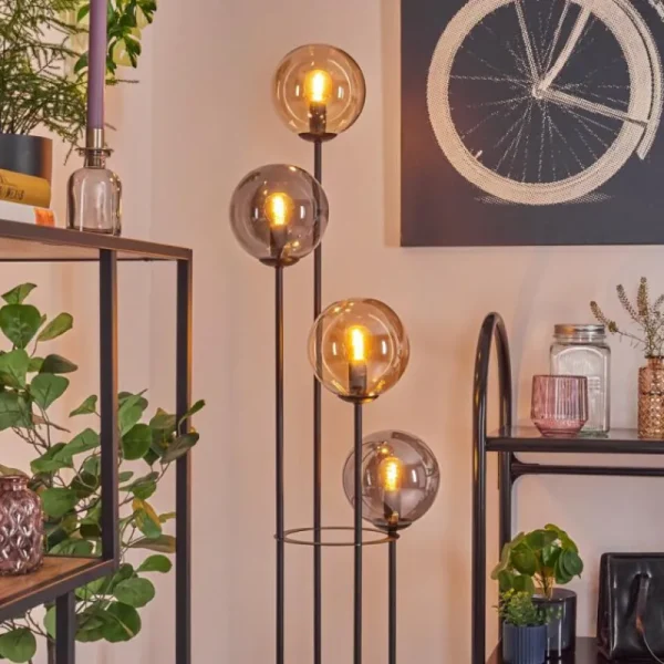 hofstein Gastor Lampadaire 30 cm Bois foncé, Noir, 4 lumières* Lampes Modernes