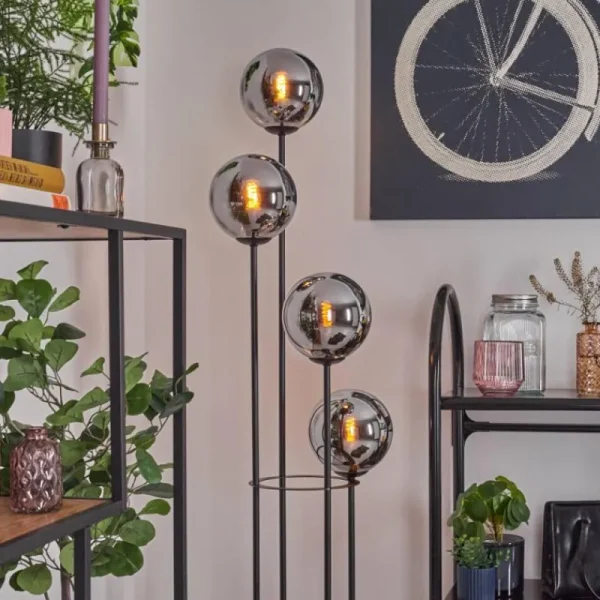 hofstein Gastor Lampadaire 25 cm Bois clair, Noir, 4 lumières* Lampes Modernes