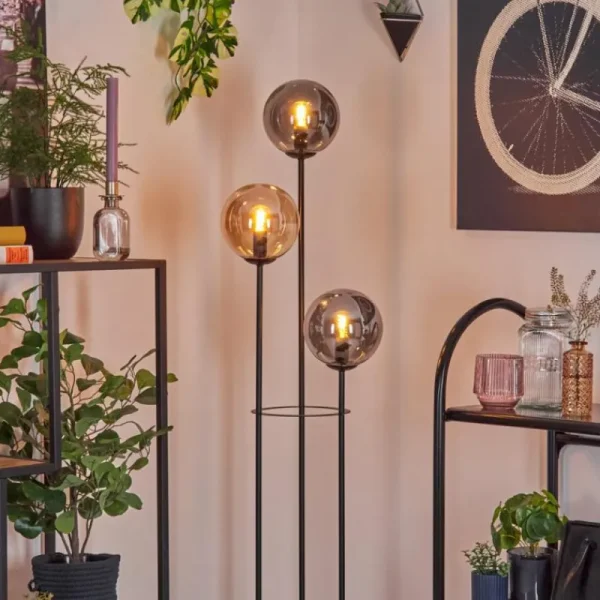 hofstein Gastor Lampadaire 25 cm Bois clair, Noir, 3 lumières* Lampes Modernes