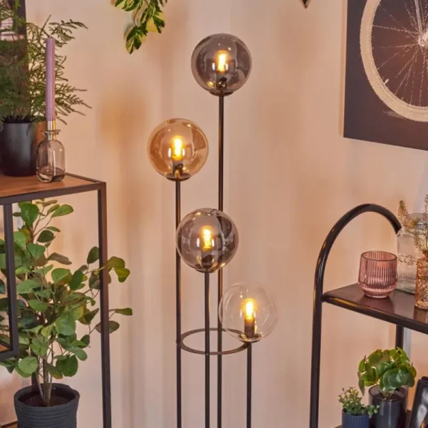 hofstein Gastor Lampadaire 30 cm Bois clair, Noir, 4 lumières* Lampes Modernes