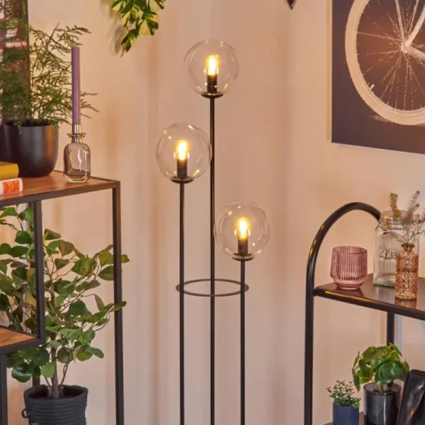 hofstein Gastor Lampadaire 30 cm Bois clair, Noir, 3 lumières* Lampes Modernes