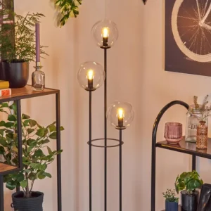 hofstein Gastor Lampadaire 30 cm Bois foncé, Noir, 3 lumières* Lampes Modernes