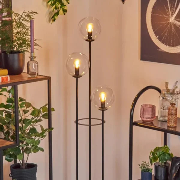 hofstein Gastor Lampadaire 30 cm Bois foncé, Noir, 3 lumières* Lampes Modernes