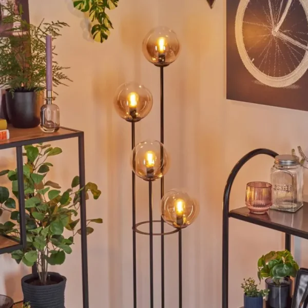 hofstein Gastor Lampadaire 30 cm Bois foncé, Noir, 4 lumières* Lampes Modernes