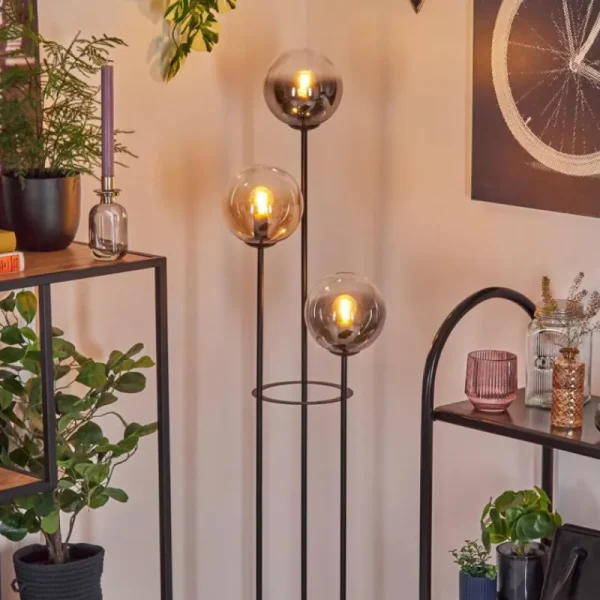 hofstein Gastor Lampadaire 25 cm Bois clair, Noir, 3 lumières* Lampes Modernes