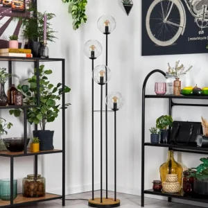 hofstein Gastor Lampadaire 30 cm Bois foncé, Noir, 4 lumières* Lampes Modernes