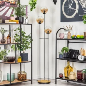 hofstein Gastor Lampadaire 30 cm Bois foncé, Noir, 3 lumières* Lampes Modernes