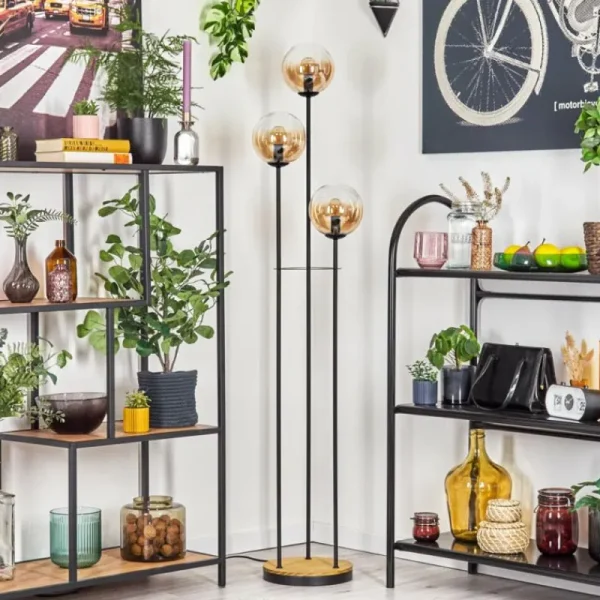 hofstein Gastor Lampadaire 30 cm Bois foncé, Noir, 3 lumières* Lampes Modernes