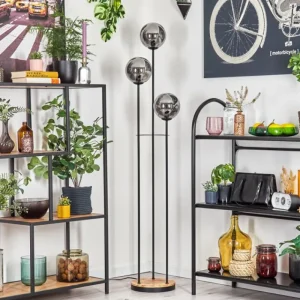 hofstein Gastor Lampadaire 25 cm Bois clair, Noir, 3 lumières* Lampes Modernes