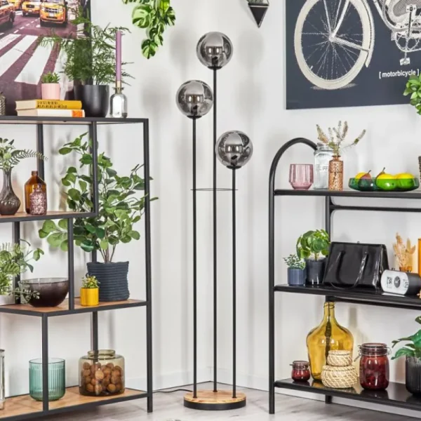 hofstein Gastor Lampadaire 25 cm Bois clair, Noir, 3 lumières* Lampes Modernes
