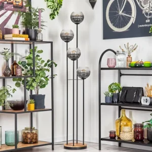 hofstein Gastor Lampadaire 25 cm Bois clair, Noir, 4 lumières* Lampes Modernes