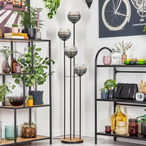 hofstein Gastor Lampadaire 25 cm Bois clair, Noir, 4 lumières* Lampes Modernes