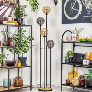 hofstein Gastor Lampadaire 30 cm Bois foncé, Noir, 4 lumières* Lampes Modernes