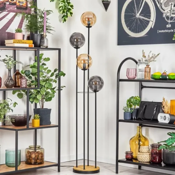 hofstein Gastor Lampadaire 30 cm Bois foncé, Noir, 4 lumières* Lampes Modernes