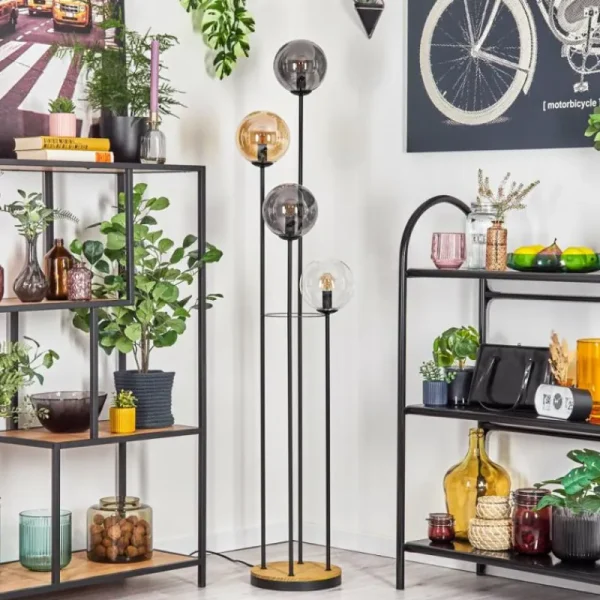 hofstein Gastor Lampadaire 30 cm Bois foncé, Noir, 4 lumières* Lampes Modernes