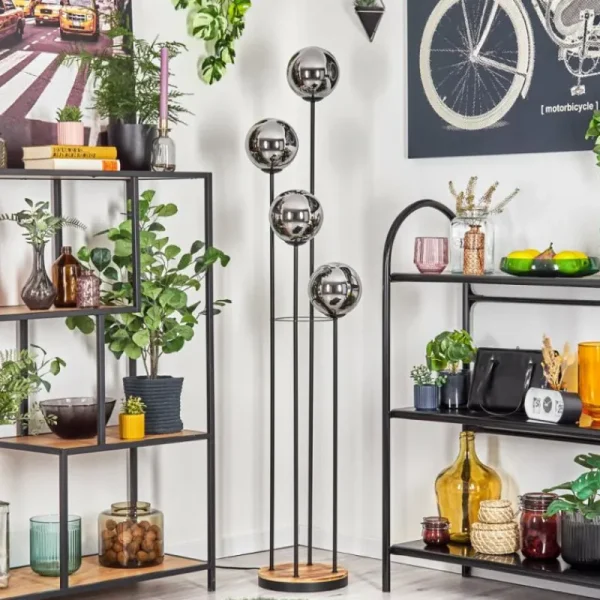hofstein Gastor Lampadaire 25 cm Bois clair, Noir, 4 lumières* Lampes Modernes