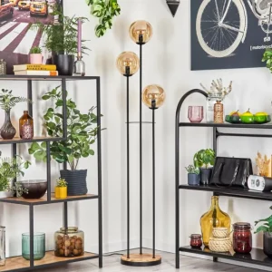 hofstein Gastor Lampadaire 30 cm Bois clair, Noir, 3 lumières* Lampes Modernes